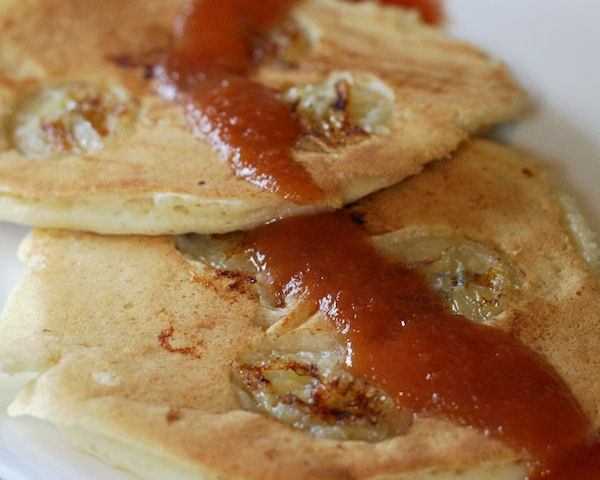 Peach Syrup with Banana Pancakes Peach Syrup with Banana Pancakes