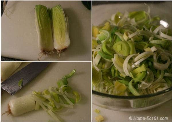 Pictures of how to clean and cut leeks