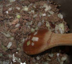 Quick Beef and Cabbage Skillet - brown ground beef and onion