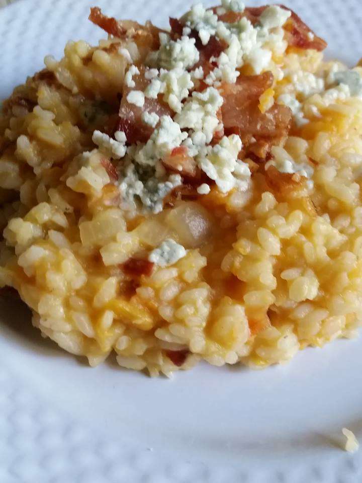 Sweet potato bacon and blue cheese risotto